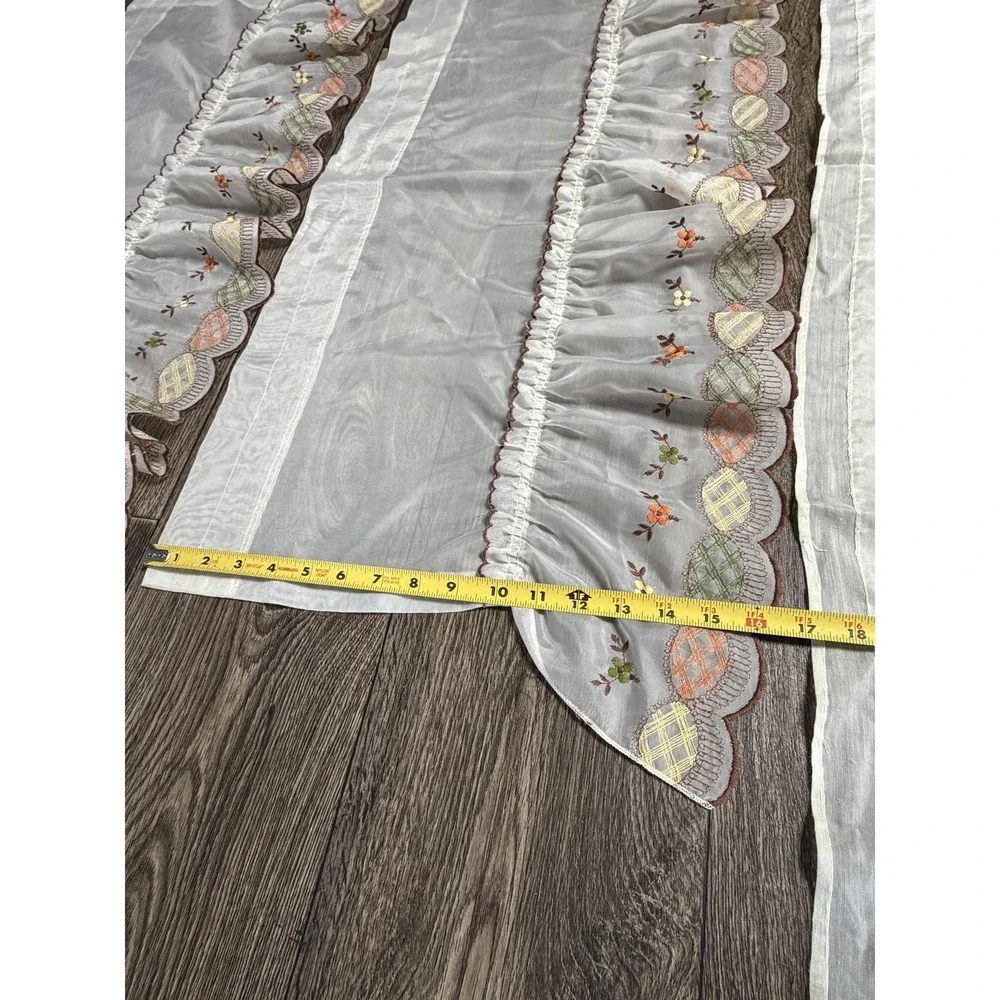 Embroidered Sheer Café Tier Curtains 17pc White Floral Scalloped‎ Country Set